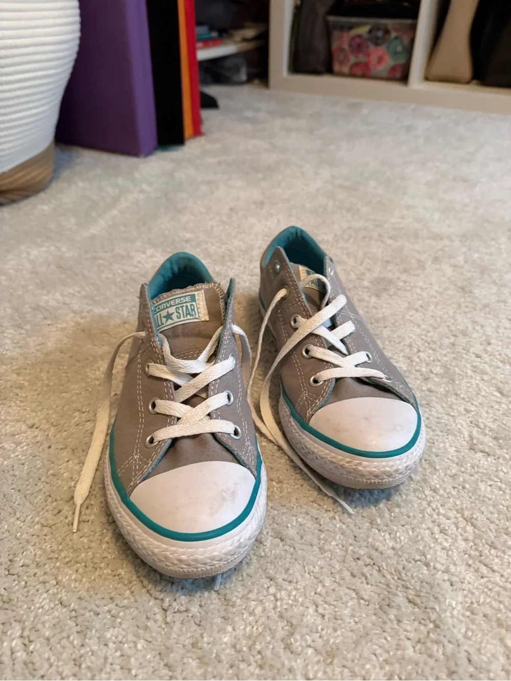 Converse Kids Low Top Sneakers in Gray with Teal Trim